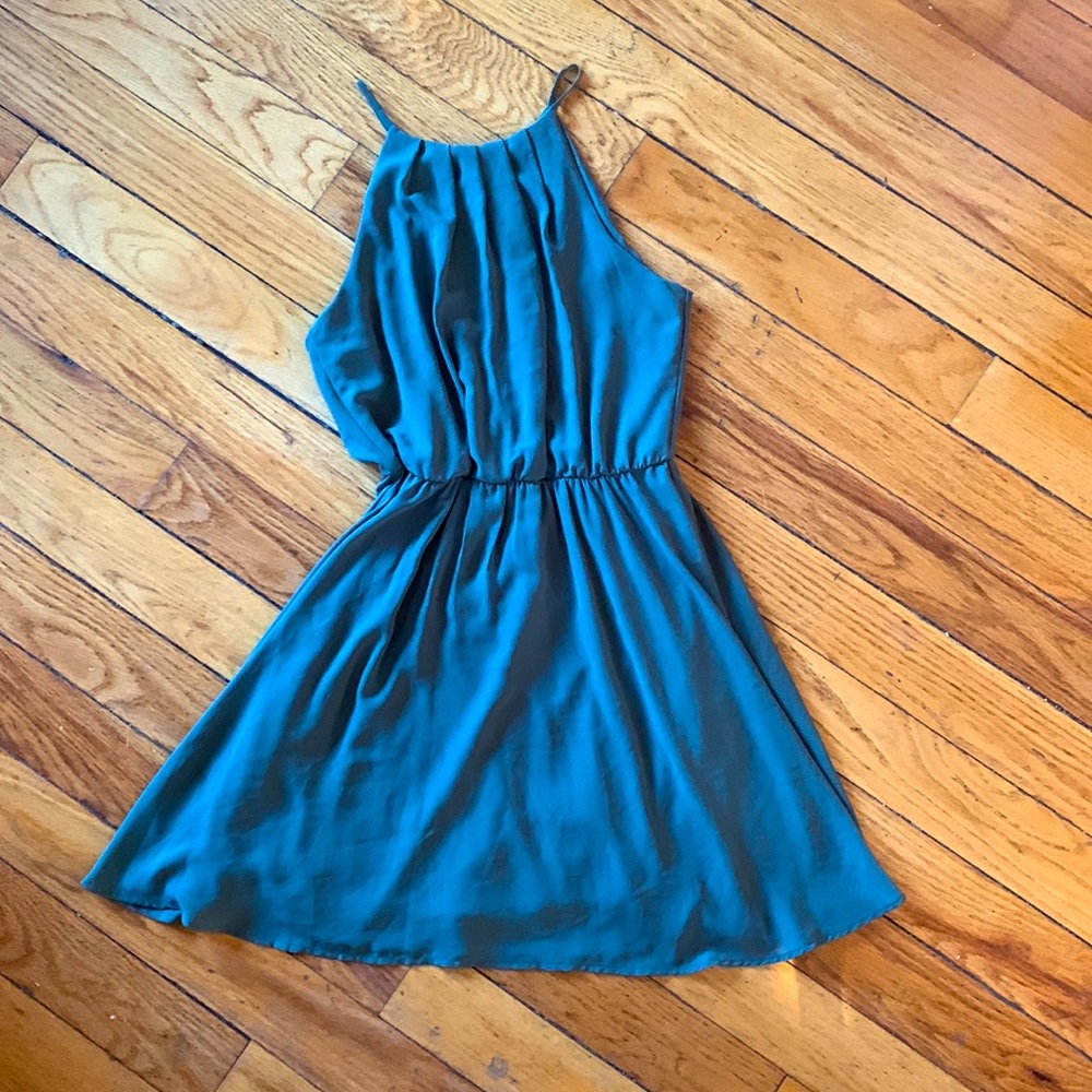 Francesca’s Collection Lush Olive Green Conch Waist Halter Dress